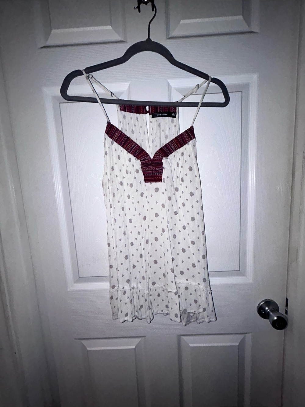 Doe & Rae Flowy Ivory Boho Cami with Mixed Print Trim